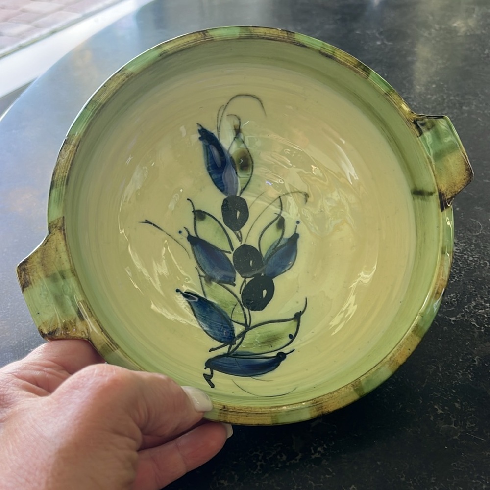 Vintage hand painted ceramic 7.25 inch round for with olives made in France